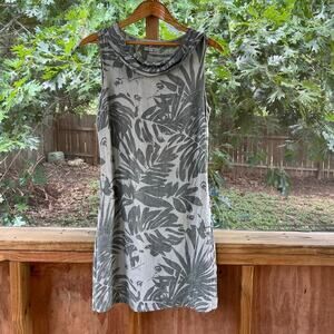 Lina Tomei Women's Green Floral Linen Sleeveless Mini Dress Size S